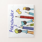 着色パーソナライズされた鉛筆とペイントブラシ ジグソーパズル (縦)
