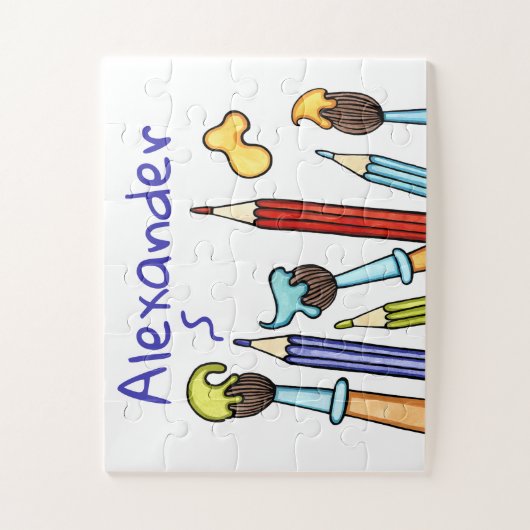 着色パーソナライズされた鉛筆とペイントブラシ ジグソーパズル (縦)