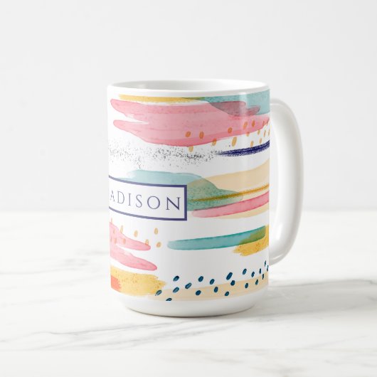 着色ブラシストローク水色コーヒーマグ コーヒーマグカップ (正面右)