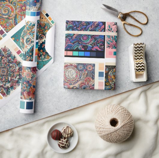 着色ページギフトラップ ラッピングペーパー (クラフト)