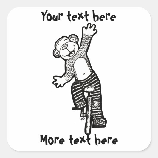 着色一輪車サル スクエアシール (正面)