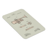 着色化ヴィンテージトランペット特許イラストレーション マグネット (右側)