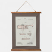 着色化ヴィンテージトランペット特許イラストレーション 吊り下げ型タペストリー (正面)