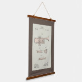 着色化ヴィンテージトランペット特許イラストレーション 吊り下げ型タペストリー (傾斜あり)