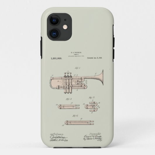 着色化ヴィンテージトランペット特許イラストレーション Case-Mate iPhoneケース (裏面)