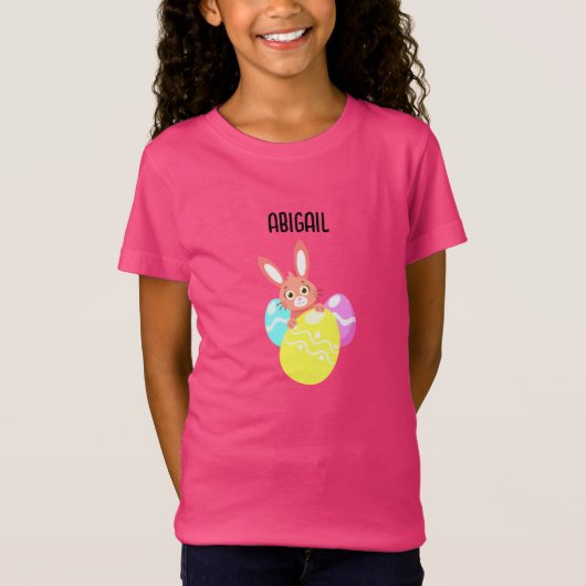 着色卵ピンクTカスタムシャツ付きバニー Tシャツ (正面)