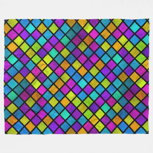 着色数々の宝石モザイクデザイン水彩 フリースブランケット (正面(横))