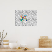 着色用ドードルスケッチ、猫、雲、サボテン ポスター (キッチン)