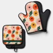 着色花柄 鍋つかみ&鍋敷きセット (正面/裏面)