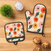 着色花柄 鍋つかみ&鍋敷きセット (トップダウン)