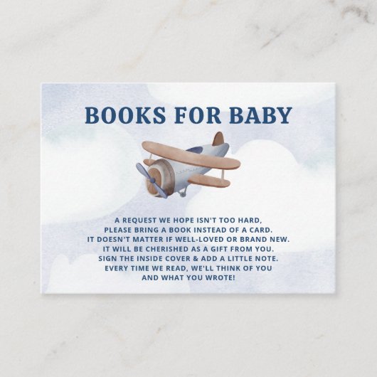 着陸すぐ男の子飛行機の赤ちゃんシャワー予約の要求 エンクロージャーカード (正面)