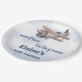 着陸すぐ青い男の子飛行機の赤ちゃんシャワー ペーパープレート (アングル)
