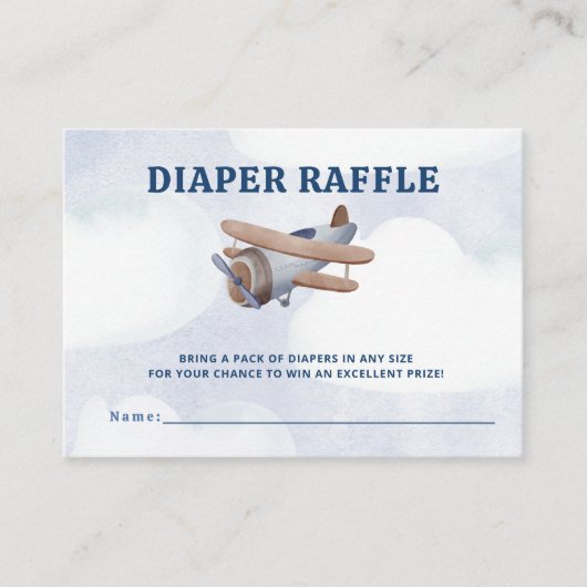 着陸すぐ飛行機ベビーシャワーおむつラッフル エンクロージャーカード (正面)