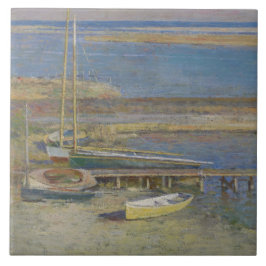 着陸するボート（ニューイングランドの風景） タイル