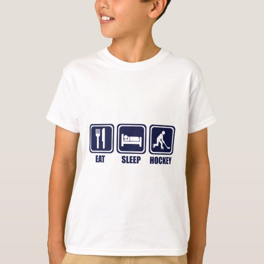 睡眠のアイスホッケーの繰り返しのTシャツを食べて下さい Tシャツ (正面)