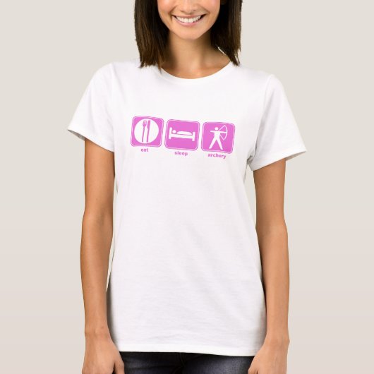 睡眠のアーチェリーのピンクを食べて下さい Tシャツ (正面)