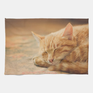 睡眠のオレンジ虎猫猫 キッチンタオル