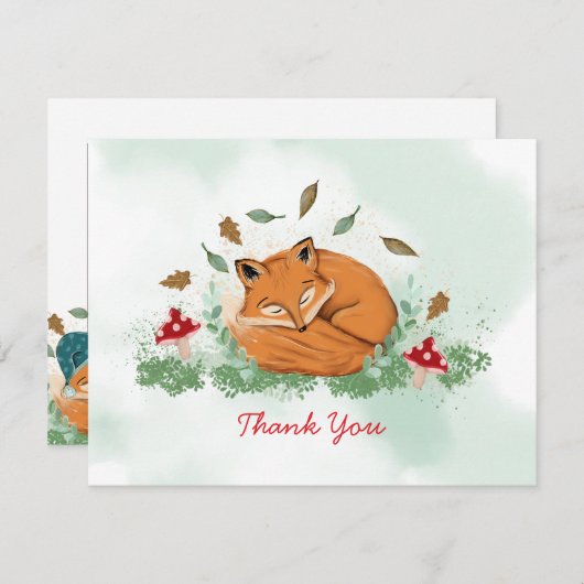 睡眠のキツネのベビーシャワーは感謝していしています エンクロージャーカード (正面/裏面)