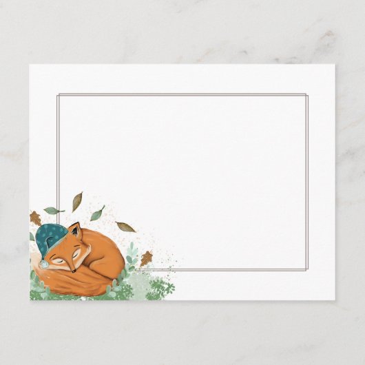 睡眠のキツネのベビーシャワーは感謝していしています エンクロージャーカード (裏面)