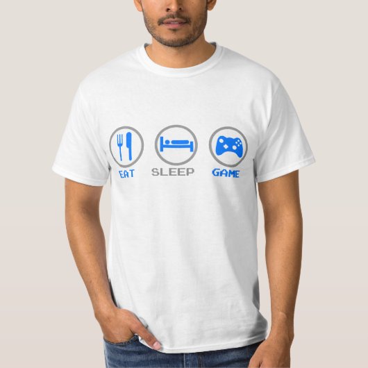 睡眠のゲームの-ゲーマー、オタクのビデオゲームを再度食べて下さい Tシャツ (正面)