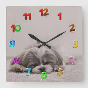睡眠のシーズー(犬)のtzuの時計、睡眠犬 スクエア壁時計