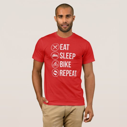 睡眠のバイクの繰り返しを食べて下さい Tシャツ (正面フル)