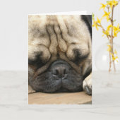睡眠のパグの挨拶状 カード (黄色い花)