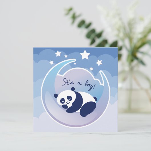 睡眠のパンダ「男の子」の誕生の発表カード 案内状 (スタンド正面)