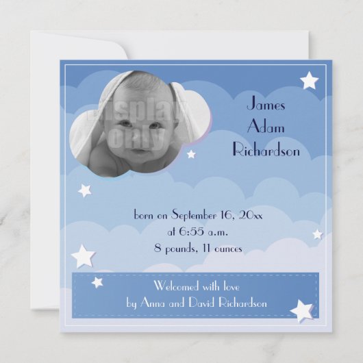 睡眠のパンダ「男の子」の誕生の発表カード 案内状 (裏面)