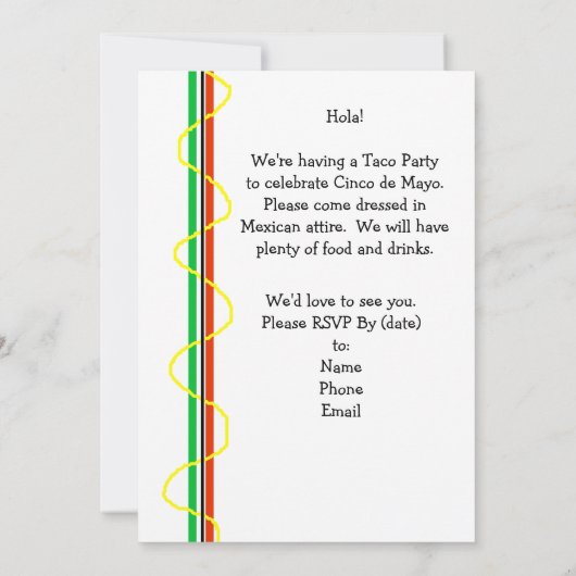 睡眠のメキシコ人を持つメキシコパーティの招待状 招待状 (裏面)