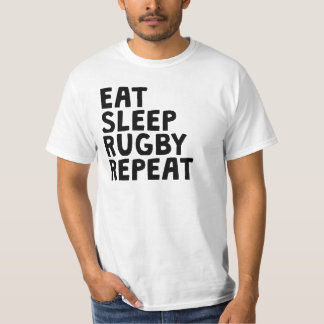 睡眠のラグビーの繰り返しを食べて下さい Tシャツ