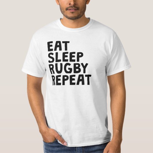睡眠のラグビーの繰り返しを食べて下さい Tシャツ (正面)