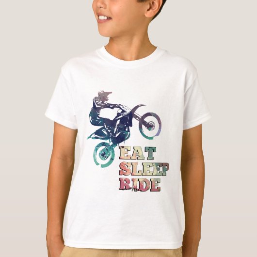 睡眠の乗車の土のバイクを食べて下さい Tシャツ (正面)
