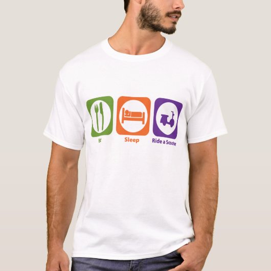 睡眠の乗車をスクーター食べて下さい Tシャツ (正面)