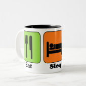 睡眠の体操のマグを食べて下さい ツートーンマグカップ (正面左)