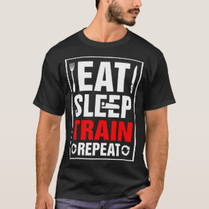 睡眠の列車の繰り返しを食べて下さい Tシャツ
