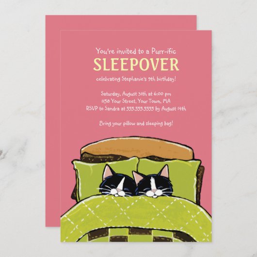 睡眠の子ネコの眠りのパーティの招待状 招待状 (正面/裏面)