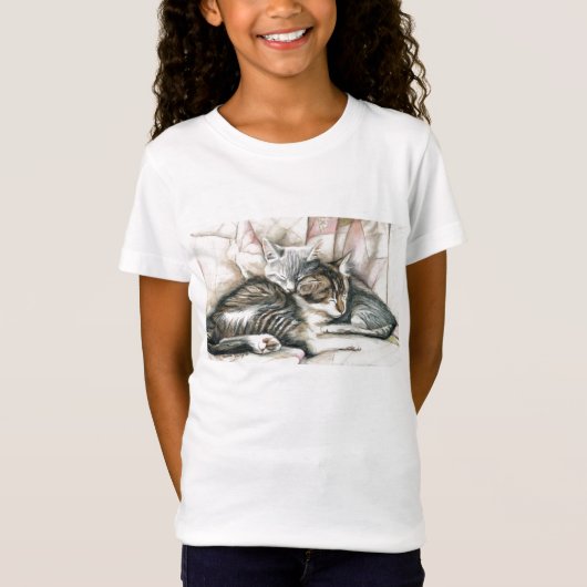 "睡眠の子ネコ"猫の芸術のTシャツ Tシャツ (正面)