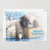 睡眠の子犬のパグおよびクリスマスのギフト シーズンカード (正面/裏面)