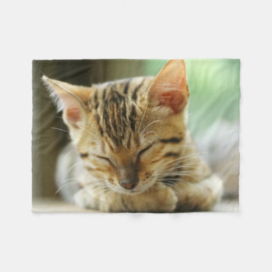 睡眠の小さいベビーの子猫 フリースブランケット (正面(横))