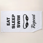 睡眠の水泳の繰り返しのおもしろいなゴーグルのビーチタオルを食べて下さい ビーチタオル (正面)