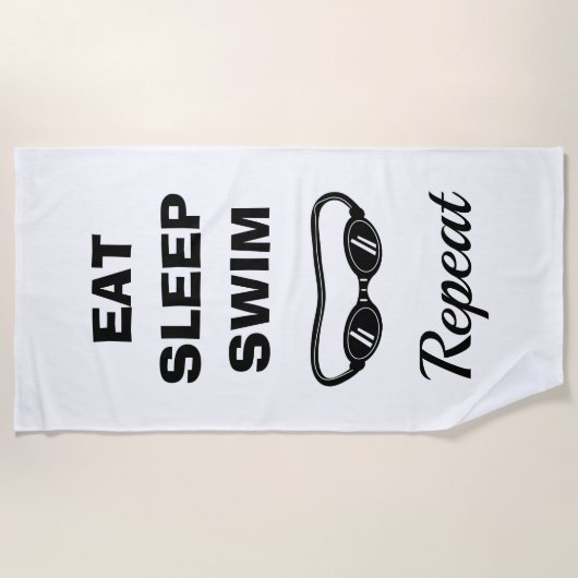 睡眠の水泳の繰り返しのおもしろいなゴーグルのビーチタオルを食べて下さい ビーチタオル (正面)