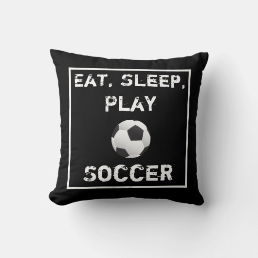 睡眠の演劇のサッカーの黒く及び白い枕を食べて下さい クッション (正面)