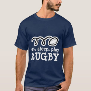 睡眠の演劇のラグビーのTシャツ の人の服装を食べて下さい Tシャツ
