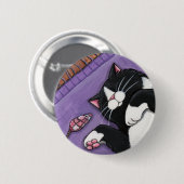 睡眠の黒猫およびおもちゃのマウス-猫の芸術ボタン 缶バッジ (正面&裏面)