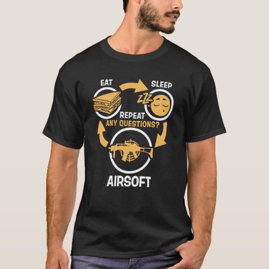 睡眠のAirsoftの繰り返し-おもしろいなAirsoft --を食べて下さい Tシャツ (正面)