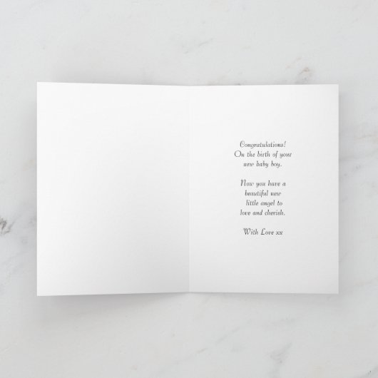 睡眠のBaが付いているお祝いの新生児の男の子カード カード (内部)