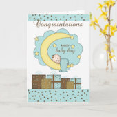 睡眠のBaが付いているお祝いの新生児の男の子カード カード (黄色い花)