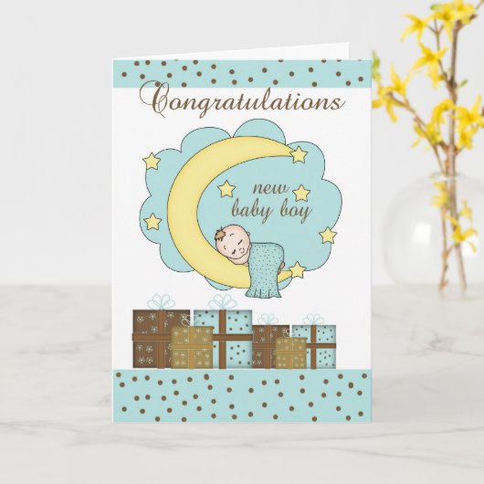 睡眠のBaが付いているお祝いの新生児の男の子カード カード (黄色い花)