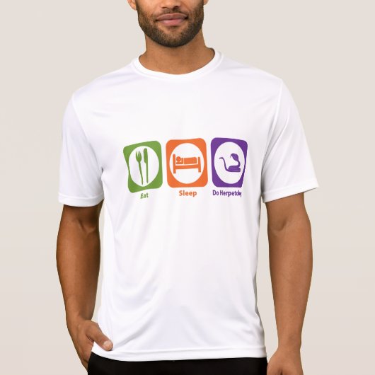 睡眠をします爬虫両棲類学を食べて下さい Tシャツ (正面)
